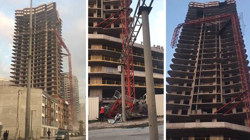 İzmir’de otel inşaatında kule vinç devrildi